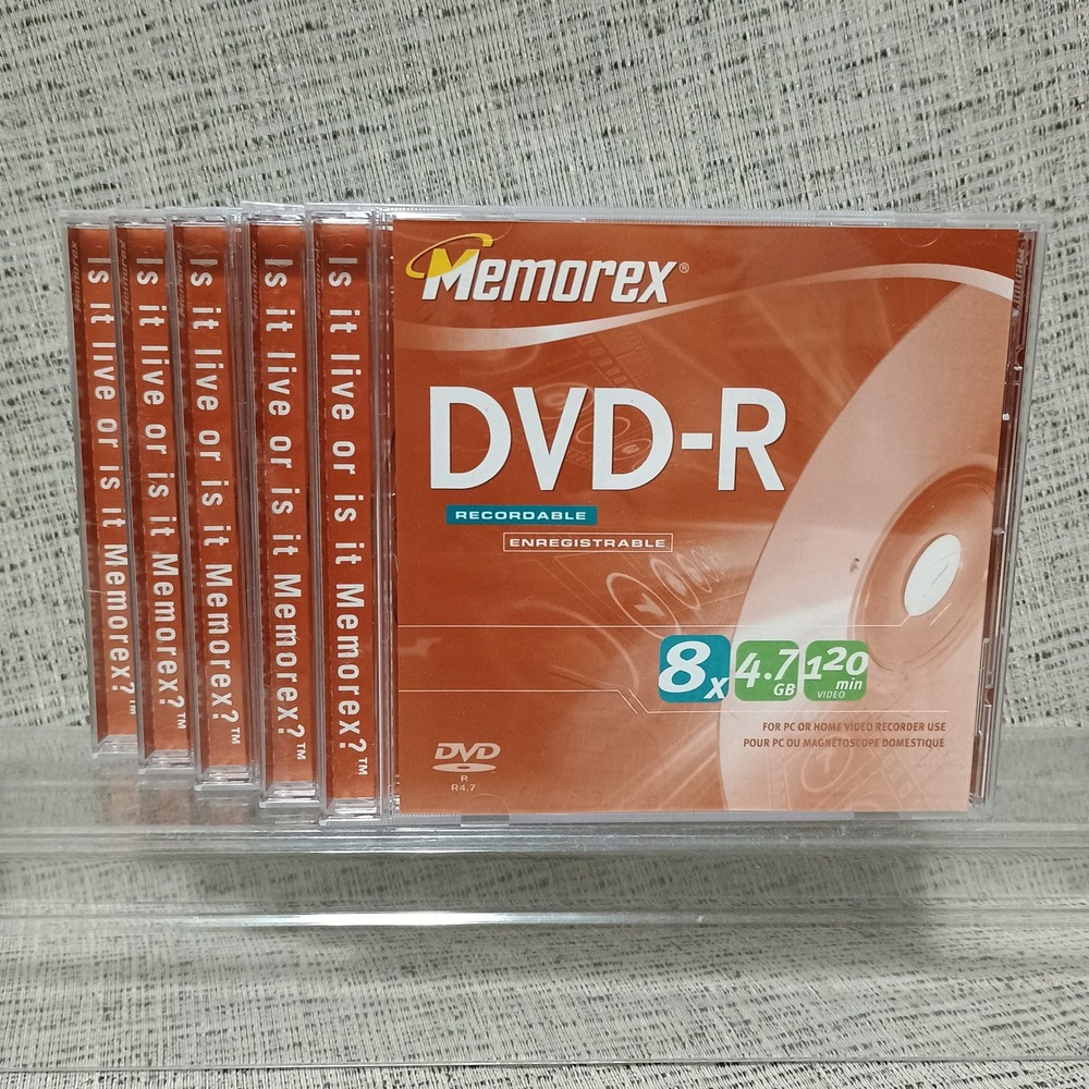 Memorex DVD-R 4.7GB 120min 8x Recordable Discs 5 Pack Slim Jewel Cases 3202 5601